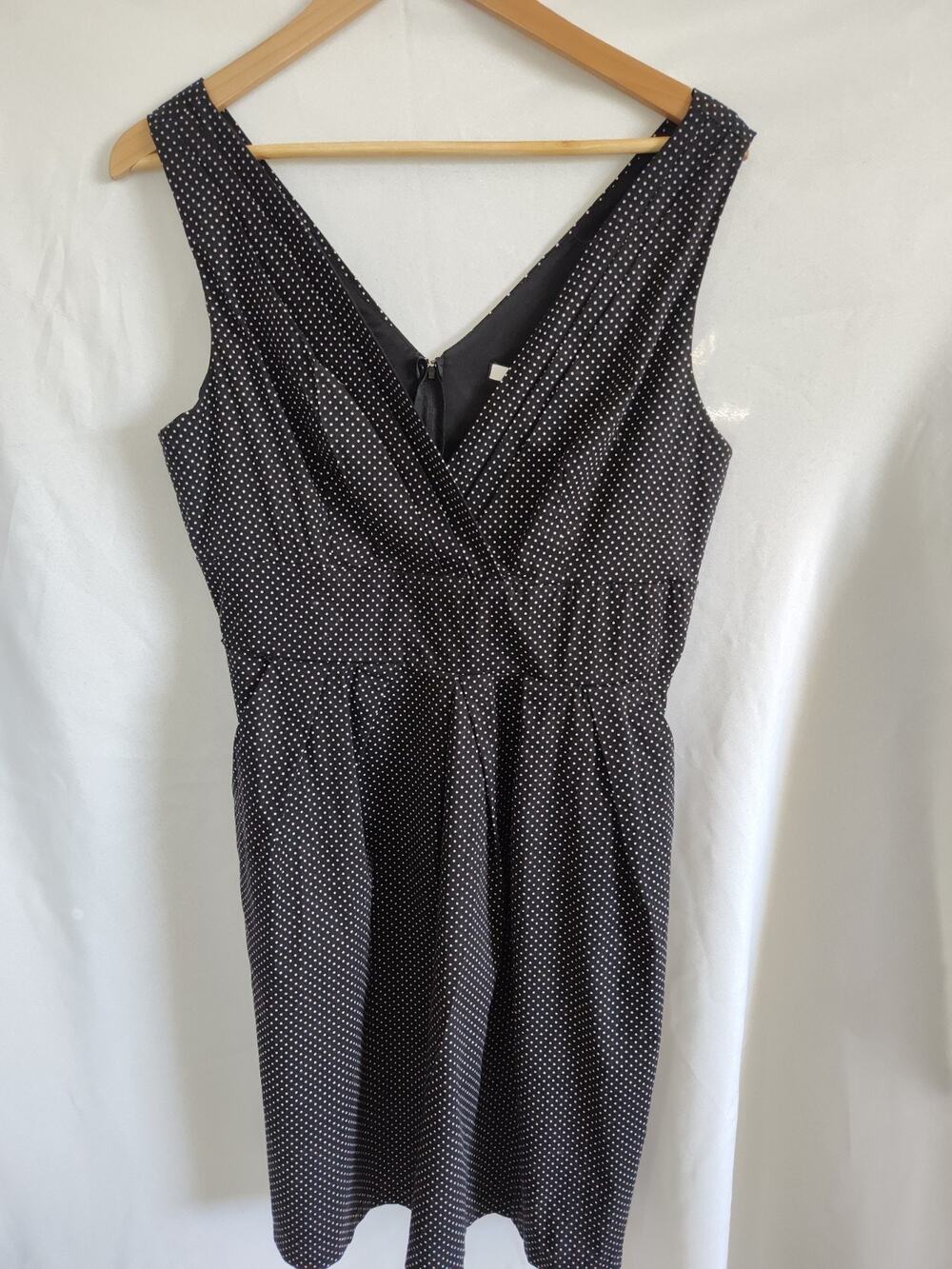 Corey P. Black White Polka Dot V-Neck Sleeveless Fit & Flare Zip Dress 12